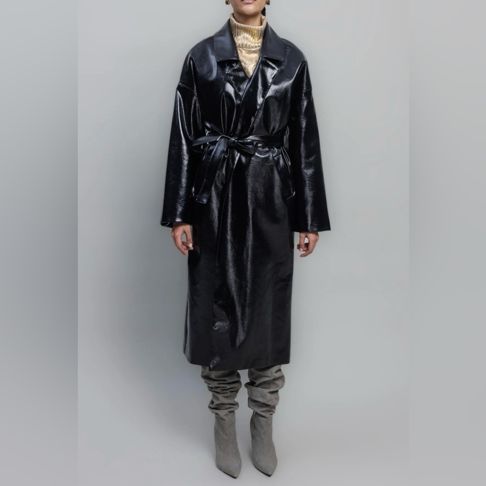 Black Shiny Trench Coat